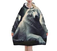 peiyeety Sweat à capuche surdimensionné Goodaily White Wolf pour femmes et hommes, motif loups, doux et chaud.