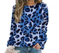 peiyeety Sweat-Shirt à Manches Longues et col Rond pour Femme, imprimé léopard Bleu, Pull Extensible et décontracté idéal pour l'automne, l'hiver et Les activités de Plein air.