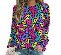 peiyeety Sweat-Shirt à Manches Longues et col Rond pour Femme, imprimé léopard Fluo, Pull Extensible et décontracté idéal pour l'automne, l'hiver et Les activités de Plein air.