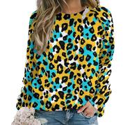 peiyeety Sweat-Shirt à Manches Longues et col Rond pour Femme, imprimé léopard Jaune et Bleu années 80-90, Pull Extensible et décontracté idéal pour l'automne, l'hiver et Les activités de Plein air.