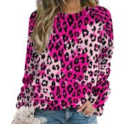 peiyeety Sweat-Shirt à Manches Longues et col Rond pour Femme, imprimé léopard Rose et Blanc, Pull Extensible et décontracté idéal pour l'automne, l'hiver et Les activités de Plein air.