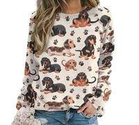 peiyeety Sweat-Shirt à Manches Longues et col Rond pour Femme, orné d'adorables teckels de Dessin animé. Haut Extensible et décontracté, idéal pour l'automne, l'hiver et Les activités de Plein air.