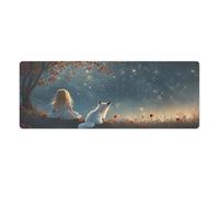 peiyeety Tapis de Souris Gaming Enchanted Girl and Fox 32L×12l Pouces, Grand Format, pour Ordinateur Portable, Base antidérapante en Caoutchouc avec Bords Cousus, idéal pour la Maison et Le Bureau.