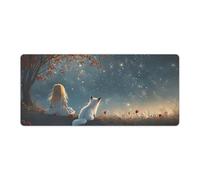 peiyeety Tapis de Souris Gaming Enchanted Girl and Fox 36L×16l Pouces, Grand Format, pour Ordinateur Portable, Base antidérapante en Caoutchouc avec Bords Cousus, idéal pour la Maison et Le Bureau.