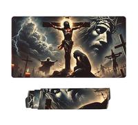 peiyeety Tapis de Souris Gaming étendu Jésus-Christ 30 x 16, Grand Tapis de Bureau pour Clavier et Souris, Tapis de Bureau imperméable, Base en Caoutchouc antidérapante, Bords Cousus