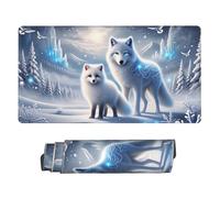peiyeety Tapis de Souris Gaming étendu Winter Wolf Fox Snowy 30 x 16, Grand Tapis de Bureau pour Clavier et Souris, Tapis de Bureau imperméable, Base en Caoutchouc antidérapante, Bords Cousus