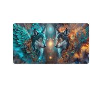 peiyeety Tapis de Souris Gaming Extra-Large Dark Blue & GoldenWolf 30" x 16" - Tapis de Bureau XXL pour Clavier et Souris - Base en Caoutchouc antidérapante et Bords Cousus résistants