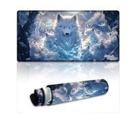 peiyeety Tapis de Souris Gaming Extra-Large White Wolf & Full Moon Winter 24" x 12" - Tapis de Bureau XXL pour Clavier et Souris - Base en Caoutchouc antidérapante et Bords Cousus résistants