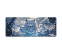 peiyeety Tapis de Souris Gaming Extra-Large White Wolf & Full Moon Winter 31,5" x 12" - Tapis de Bureau XXL pour Clavier et Souris - Base en Caoutchouc antidérapante et Bords Cousus résistants