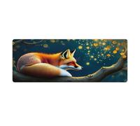 peiyeety Tapis de Souris Gaming Fox on Branches 32 x 12 Pouces, Grand Format, pour Ordinateur Portable, Base antidérapante en Caoutchouc avec Bords Cousus, idéal pour la Maison et Le Bureau.