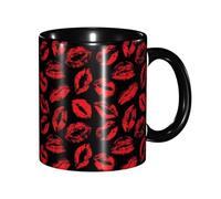 peiyeety Tasse à café fantaisie à motif lèvres rouges pour la Saint-Valentin, 325 ml, en céramique, idéale pour le bureau, la cuisine ou comme cadeau ou décoration intérieure.