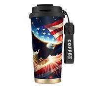 peiyeety Tasse isotherme Eagle American Flag 316 de 48 cl, en acier inoxydable, avec couvercle anti-fuite, pour boissons chaudes et froides