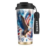peiyeety Tasse isotherme Eagle American Flag 316 de 48 cl, en acier inoxydable, avec couvercle anti-fuite, pour boissons chaudes et froides