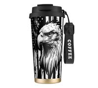 peiyeety Tasse isotherme Eagle American Flag 316 de 48 cl, en acier inoxydable, avec couvercle anti-fuite, pour boissons chaudes et froides
