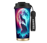 peiyeety Tasse isotherme Neon Howling Wolf Moon 316, 48 cl, en acier inoxydable, avec couvercle anti-fuite, pour boissons chaudes et froides