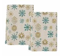 peiyeety Torchons de Cuisine de Noël à Motifs Flocons de Neige, Verts et Jaunes, absorbants, Beige Neige, Lot de 2.