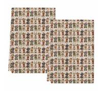 peiyeety Torchons de Cuisine de Noël avec Chiens Portant Un Bonnet de Père Noël, absorbants, Beiges, pour Le Nettoyage et Le séchage de la Cuisine (Lot de 2).