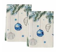 peiyeety Torchons de Cuisine de Noël, Boules de Noël, étoiles de mer, essuie-Mains absorbants, Aiguilles de pin, Vie Marine, Beige Neige, Lot de 2