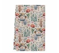peiyeety Torchons de Cuisine de Noël, Motif Bonhomme de Neige, Corail et Bord de mer, absorbants, étoiles de mer et Coquillages, Beige, pour Le Nettoyage et Le séchage de la Cuisine (Lot de 1).