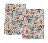 peiyeety Torchons de Cuisine de Noël, Motif Bonhomme de Neige, Corail et Bord de mer, absorbants, étoiles de mer et Coquillages, Beige, Lot de 2.