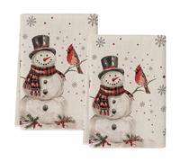 peiyeety Torchons de Cuisine de Noël, Motif Bonhomme de Neige et Cardinal, absorbants, Flocons de Neige, Beige Framboise, Lot de 2