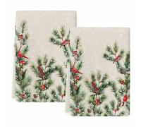 peiyeety Torchons de Cuisine de Noël, Motif Cardinal, Neige, absorbants, Aiguilles de pin, Pommes de pin, Beige, Lot de 2
