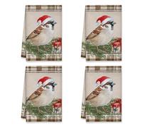 peiyeety Torchons de Cuisine Sparrow, Coffret Cadeau de Noël Rustique avec Chapeau de Père Noël, torchons Rouges en Microfibre à séchage Rapide, décoration intérieure 40 x 66 cm (Lot de 2)