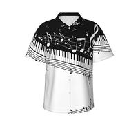peiyeety Touches de Piano avec Notes de Musique Chemise hawaïenne pour Hommes à Manches Courtes décontractée boutonnée Chemise de Plage d'été Tropicale