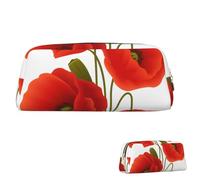 peiyeety Trousse à Crayons en Cuir Grande capacité, Trousse à Crayons esthétique avec Fermeture éclair, Sac à stylos Portable à Grandes Fleurs de Pavot pour Femmes et Hommes