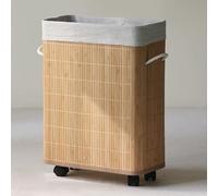 PeiYuDianZi Panier à Linge,Produits en Bambou,Mobile sur Roues, Panier en Bambou avec Sac à Linge Sale détachable en Tissu,bac Rangement Déco,boîte de Rangement,pour Buanderie,Chambre (39x19x54cm)