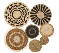 PEIZHIYC 7PCS Panier Muraux Bohème en Bois Champêtre Decoration Murale en Rotin Osier Décoration Murale Ronde Bohème Rustique pour Chambre à Coucher Salle à Manger Bureau