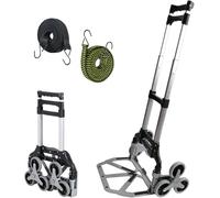 Pejevir Diable Pliable pour Escalier, Chariot de Transport en Aluminium 125kg Capacité, Chariot d'Escalier avec 6 Roues, 2 Cordon élastiques, Poignée Réglable, Antidérapants Diable Demenagement