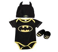 Pejihota Enfants 3 Pièces Costume Enfants Batman Combinaison D'été, Chapeaux Et Chaussettes Costume Trois Pièces (manches courtes, 100 (18-24mois))