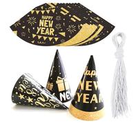 Pejlnd Lot de 12 chapeaux de fête du Nouvel An - Décorations du Nouvel An 2025 - Noir et doré - Accessoires de fête du Nouvel An - Accessoires pour fête du Nouvel An 2025