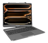 pekarejue Étui avec clavier sans fil pour iPad Air 13" (M3-M2) et iPad Pro 13" M4 2024, iPad Pro 12,9" (6e à 3e génération) : porte-crayon rotatif, pavé tactile multipoint, gris rétroéclairé RVB