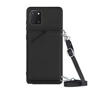 PekaTech Coque avec Cordon pour Samsung Galaxy Note 10 Lite / A81, PU Cuir Silicone Cover avec Fente pour Carte Tour de Cou Lanière, Slim Necklace Case Anti-Choc Bumper Etui Housse & Collier, Noir