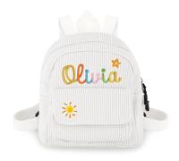 Pekdi Mini sac à dos personnalisé avec nom brodé Sac à dos en velours côtelé Monogram Book Bag with Hand Embroidery Pattern Lightweight Daypack Casual Travel Bag for Sports Dance Gym