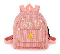 Pekdi Mini sac à dos personnalisé avec nom brodé Sac à dos en velours côtelé Monogram Book Bag with Hand Embroidery Pattern Lightweight Daypack Casual Travel Bag for Sports Dance Gym