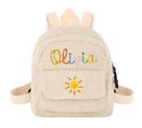 Pekdi Mini sac à dos personnalisé avec nom brodé Sac à dos en velours côtelé Monogram Book Bag with Hand Embroidery Pattern Lightweight Daypack Casual Travel Bag for Sports Dance Gym