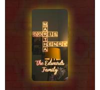 Pekdi Miroir de mots croisés personnalisé Lampe LED Lampe miroir Décoration murale en mots croisés avec nom de famille, art mural en mots croisés pour Noël, anniversaire, fête des mères