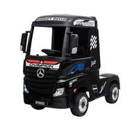 PEKECARS Camion électrique pour enfant Mercedes Actros 12 V double batterie 12 V7 Ah 2,4 GHz RC Noir Roues en caoutchouc anti-crevaison et Siège rembourré en similicuir avec télécommande pour parents