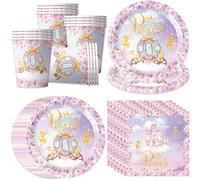 pekifaves Princesse Partyware Set, Vaisselle Princesse, Château Assiette, Gobelets en Papier Serviettes, Kit Anniversaire Princesse 16 invités, Pour fête d'anniversaire de fille et mariage