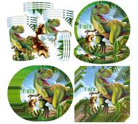 pekifaves Vaisselle Anniversaire Dinosaure, 16 Invités Assiette Dinosaure Anniversaire, Dino Jetable Vaisselle de Fête, tasses, Serviettes pour Assiette Dinosaure Anniversaire Garcon Decor