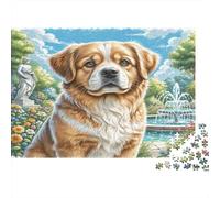 Pékinois Papier recyclé Saint-Bernard dans Un Jardin avec Une Fontaine Puzzle Jouet éducatif pour Toute la Famille 38x26cm/1000 pièces