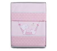 PEKITAS Lot de 3 draps fins pour voiture/berceau/berceau 40 x 80 cm 100 % coton fabriqué au Portugal (taie d'oreiller + drap housse + drap housse avec élastique, ours rose)
