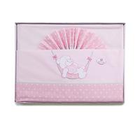 PEKITAS Parure De Lit Bebe 3 Pièces 60x120 cm 100% Coton (Drap,Drap-Housse,Taie d'oreiller) Ourson-Rose