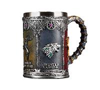 PEKJDS Game of Throne Norsemen Rustic Mug Gothique Pirate Mug Rétro Vintage Bar FestivalCup,3D Tasse en acier inoxydable Tasse à boire pour boisson, café, bière (B)