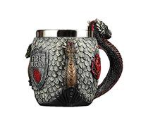 PEKJDS Game of Throne Norsemen Rustic Mug Gothique Pirate Mug Rétro Vintage Bar FestivalCup,3D Tasse en acier inoxydable Tasse à boire pour boisson, café, bière (A)