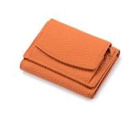 PEKJDS Mini Portefeuille en Cuir, Portefeuille en Cuir Souple pour Femmes, Portefeuille Court Pliable, Petit Portefeuille Compact à Trois Volets avec Poche à Monnaie de crédit blindé RFID (Orange)