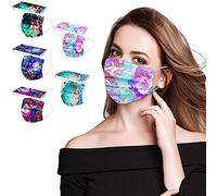 PEKLOKIW 50 Pièces Imprimé Floral Visage_Masque_Adulte Jetable 3 Couches Non Tissé Anti-Poussière Respirant Face Scarfs, avec Crochets d'oreille élastiques, Multicolore, pour Hommes et Femmes (#36)